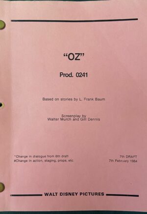 Return to Oz Movie Script Screenplay Disney 1984 1985