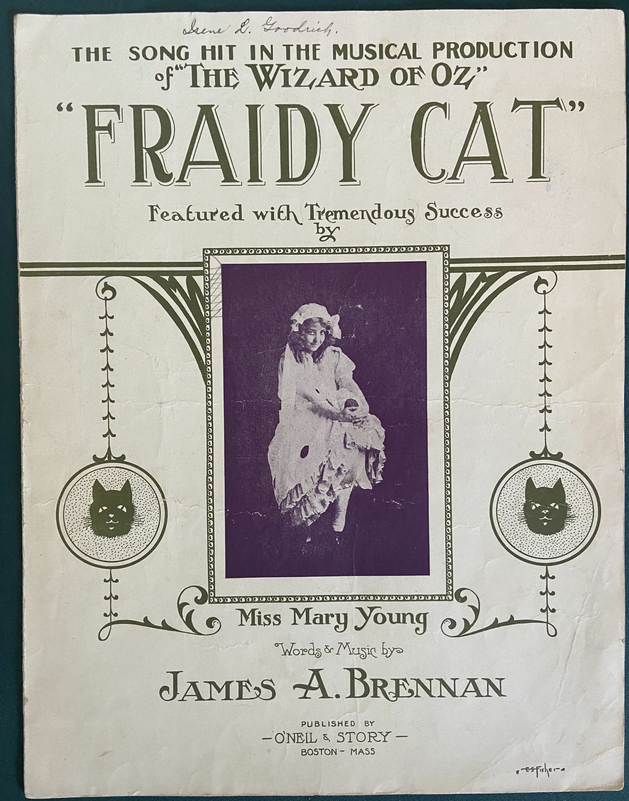 1912 FRAIDY CAT Original WIZARD OF OZ StagePlay Sheet Music - Wonderful  Books of Oz