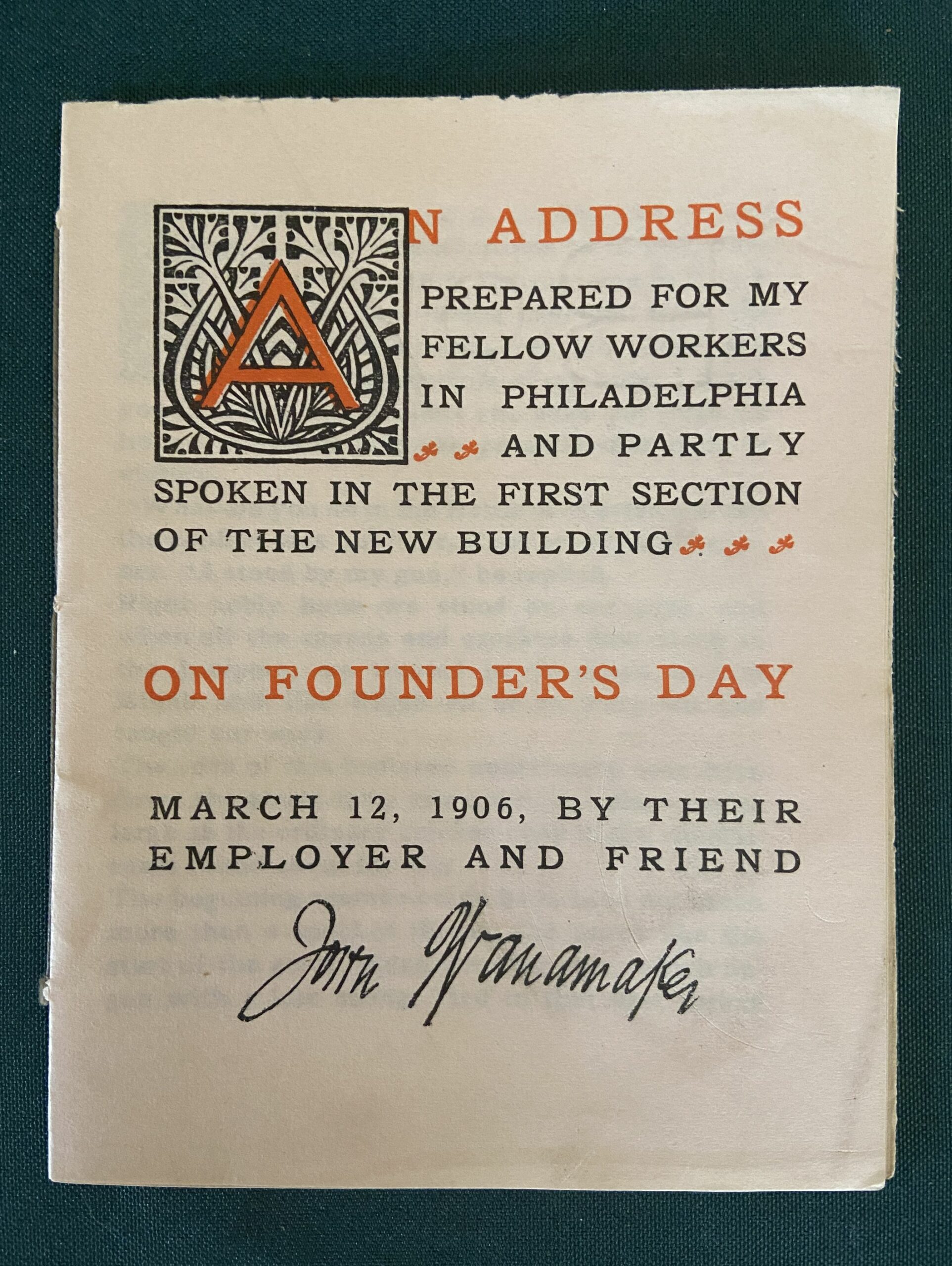 Roycroft Wanamaker Booklet Founder's Day 1906