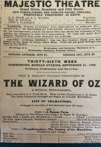 Wizard of Oz Majestic Theatre Program 1903