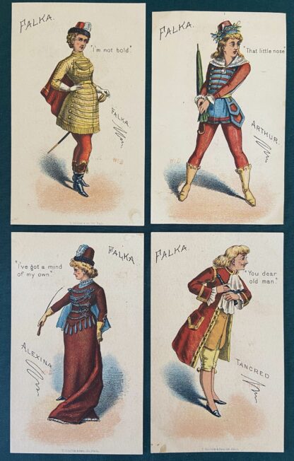 W W DENSLOW 1884 Complete Set of 8 Falka Theater Trade Cards Peerless Coffee - Image 3