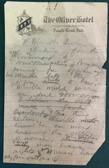 “A Woman for Governor”, Original Handwritten Manuscript by Elbert Hubbard, Women’s Suffrage, Feminism, Death Penalty - Image 8