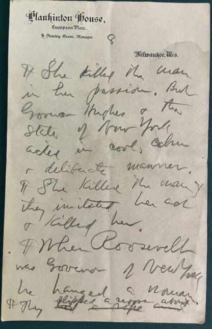 “A Woman for Governor”, Original Handwritten Manuscript by Elbert Hubbard, Women’s Suffrage, Feminism, Death Penalty - Image 4