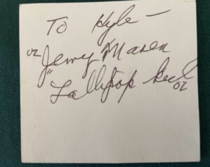 Jerry Maren Munchkin Signed Card Autograph