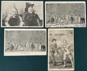VHOICE Wizard of Oz Stageplay Original Postcards Montgomery & Stone Scarecrow Tin-man & Cast 1902