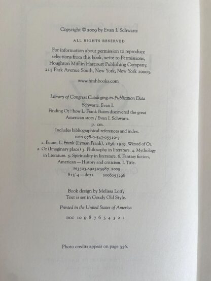 Finding Oz L Frank Baum & The Wizard of Oz Non-Fiction Book by Evan Schwartz - Image 7