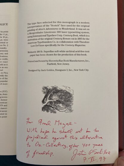 Sold: Alice's Adventures In Wonderland An 1865 Printing Re-described Justin Schiller Inscribed to Fred Meyer - Image 4