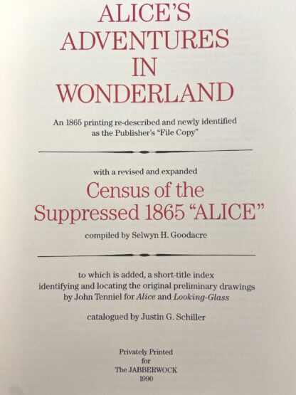 Sold: Alice's Adventures In Wonderland An 1865 Printing Re-described Justin Schiller Inscribed to Fred Meyer - Image 2