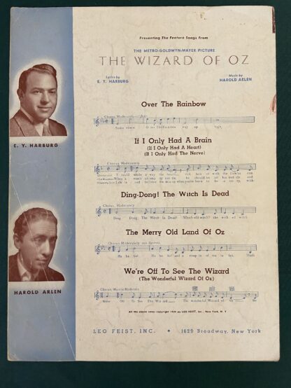 MGM Movie WIZARD OF OZ Sheet Music Over The Rainbow, Leo Feist - Image 3