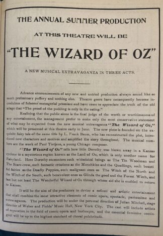 The Wizard of Oz Stageplay Ad 1902 Grand Theatre Chicago