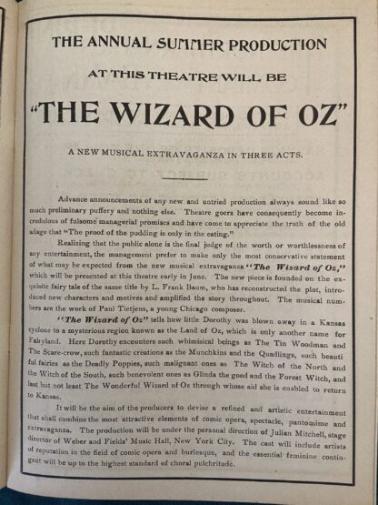 The Wizard of Oz Stageplay Ad 1902 Grand Theatre Chicago