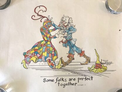 Vincent Myrand Original Art Scarecrow and Patchwork Girl in Love, Watercolor Painting - Image 2