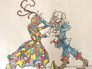 Scarecrow and Patchwork Girl Art Vincent Myrand Original Watercolor