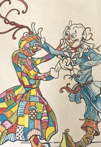 Scarecrow and Patchwork Girl Art Vincent Myrand Original Watercolor