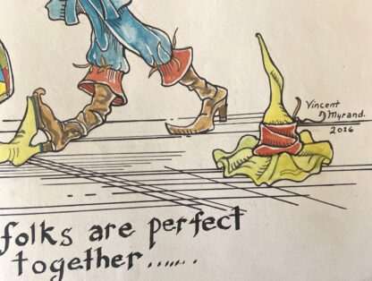 Vincent Myrand Original Art Scarecrow and Patchwork Girl in Love, Watercolor Painting - Image 3