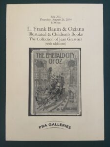 PBA Auction Catalog Wizard of Oz L Frank Baum 2004