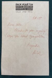 Wizard of Oz Dick Martin Signed Letter