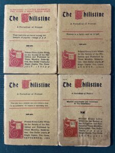 Philistine Roycroft W W Denslow What's the Use Engraving Skull