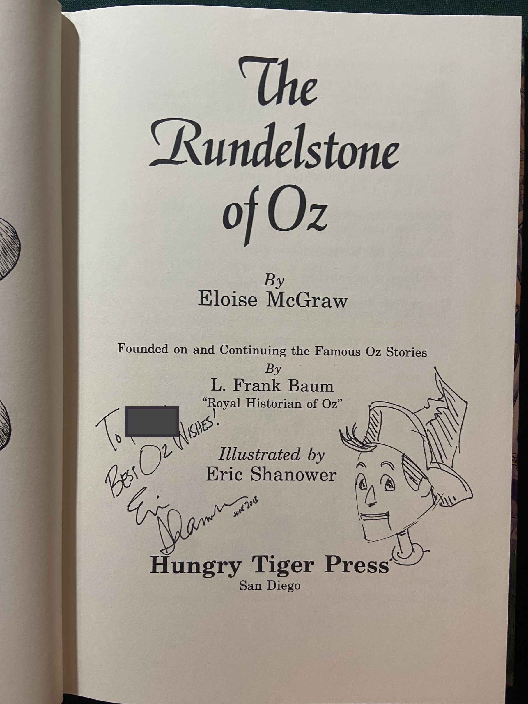 RUNDELSTONE OF OZ McGraw, Eric Shanower Signed w/ Drawing 1st Edn HC/DJ Book - Image 2