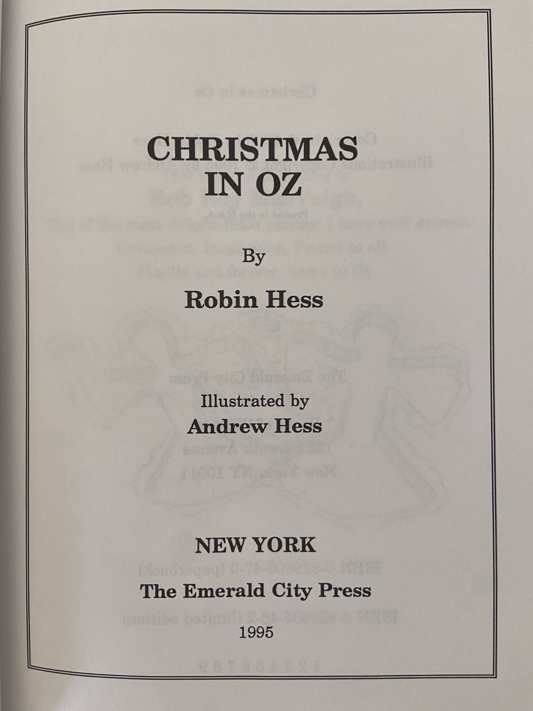 Christmas in Oz Inscribed Limited Edn HC/DJ: Emerald City Press by Robin Hess - Image 4